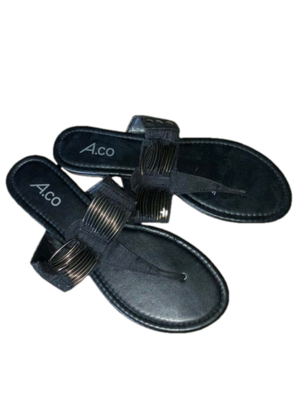 🔒 5 items for $10 - A.co black beaded flip flop sandals size 8